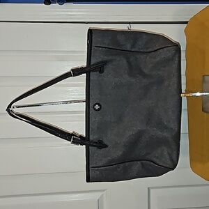 Tory Burch Gray Flannel York Tote w/Black Leather Handles Like New